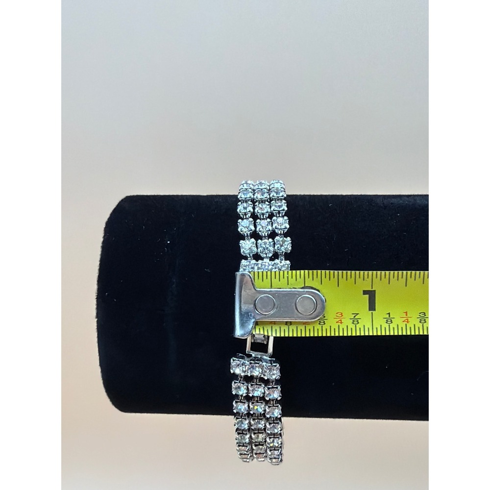 Silver Tone Triple Strand Rhinestone Tennis Bracelet‎ and Stud Earring Set - Picture 2 of 5